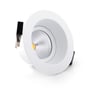 Hvid SLC One Soft LED downlight set fra siden, med synlige monteringsclips og en diameter på 90mm.