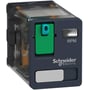 Schneider Electric effektrelæ 15A, 2CO, 24VDC med mærket RPM og grønt vippespærre på mørkeblå front.