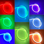 LEDlife RGB 16x16 Neon Flex LED strip vist i forskellige farver som rød, blå, lilla, grøn, hvid og orange.