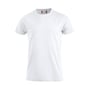 En klassisk hvid premium T-shirt i størrelse L, vist forfra med synlig halskrave og korte ærmer.
