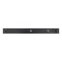 Bagsiden af den sorte D-Link DGS-1250-28X switch med strømindgang, jordskrue og fastgørelsespunkter.