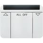 Detaljebillede af ABB KNX ClimaEco SBR/U10.0.1-84 sensor, viser 'ALL OFF' knap og op/ned pile til funktioner.