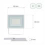 Målskitse af den hvide SpectrumLED LED-projektør med bredde 270 mm, højde 210 mm og dybde 27 mm.