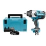 Makita 1800NM 40V slagnøgle, kulfri motor, 3/4" tilspændingsmoment, med blå kuffert, lader og to 40V batterier.
