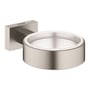 Grohe Essentials Cube holder i børstet stål til glas eller sæbeskål med et unikt firkantet vægbeslag.