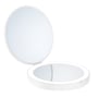 Smedbo Outline Lite rejsespejl med LED-lys og 7x forstørrelse, hvid mat finish og 12 cm diameter.
