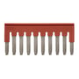 Omron XW5S-P2.5-10RD cross bar med 10 poler og rød plastisolering, egnet til 2,5 mm² klemrækker.