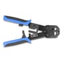 Delock RJ45 Crimp+Cut-værktøj set skråt ovenfra med håndtagene åbne og crimpehovedet synligt.