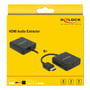 Den gule emballage viser Delock HDMI-lydudtrækkeren med stik og symboler for 4K ved 60 Hz.