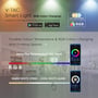 V-TAC Wifi LED-pære illustreret med appstyring, RGB-farver og justerbar farvetemperatur fra varm til kold hvid.