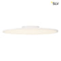 Sideprofil af SLV PANEL 60 round LED loftlampe i hvid, der viser den tændte lyskilde og den tynde kant.