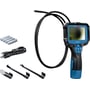 Bosch GIC 12V-4-23 C Professional inspektionskamera med 4,3" skærm, USB-C kabel, batterier og tilbehør som krog og magnet.