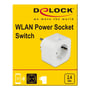 DeLock WLAN-stikkontakt med afbryder og MQTT vist på gul produktemballage, hvor den hvide stikkontakt er afbildet.