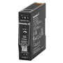 Weidmüller PRO BAS 30W strømforsyning med 24V DC output og 1.3A, vist fra siden på sort baggrund.