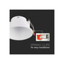 Nærbillede af V-TAC downlight, der viser den integrerede fjederklemme for nem installation.