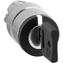Schneider Electric ZB4BG0 nøglegreb med sort front og Ronis 455 nøgle i V-M-H position, vist i grå metallisk og sort plast.