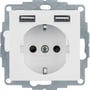Berker stikkontakt med Schuko-udtag og to USB A-porte til opladning af flere mobile enheder samtidigt.