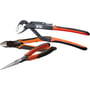 Bahco tangsæt med vandpumpetang, sidebidetang og spidstang, alle med orange ergonomiske håndtag og sort greb.