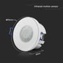 Målskitse af V-TAC COB PIR sensor, viser dimensioner som 76mm i diameter og 49mm dybde.