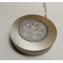 ID-LED 12 V-spot set skråt forfra med rund sølvfarvet front, LED-felt og ledning.