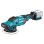 Makita Akku 18V polermaskine LXT DPO600Z med 150 mm velcroskive og monteret 18V batteri.