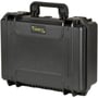 Lukket sort Raaco FlightCase værktøjskuffert i PP-plast, med robust håndtag og dimensioner 176x464x366 mm.