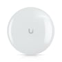 Ubiquiti UniFi Device Bridge Pro set forfra med den glatte, runde hvide overflade og Ubiquiti-logoet.