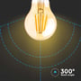 Diagram der viser 300 graders spredningsvinkel for V-TAC A60 LED pæren med 2200K lys.
