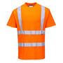 Forside af Portwest S170 High-Vis T-shirt i orange str. 2XL, med reflekterende bånd og rund halsudskæring.