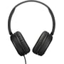 JVC HA-S31M-B sorte on-ear hovedtelefoner set forfra, med bløde ørepuder og en lige kabeludgang.