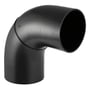 Geberit 315 mm x 90° sort PEH bøjning med stor radius, vist fra en anden vinkel, der fremhæver åbningen og materialets dybde.