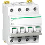 Schneider Electric Acti 9 iSW lastadskiller, 4-polet, 63A, 415V, hvid. Viser enhedens front med tydelige kontakter og et logo.