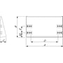 Teknisk tegning af Schneider Electric regntag 300x150 mm i rustfrit stål 304L med dimensioner og monteringshuller.