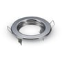 V-TAC downlight-kit i krom set skråt fra oven, med rund ring, åben fatning og fjederclips.