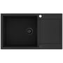 Sort rektangulær Lavabo Saturn 860 komposit køkkenvask med bakke og sort afløbssæt.