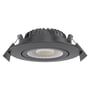 LEDlife sort indbygningsspot på 7 W set nedefra, så den lave profil, LED-linse og monteringsfjedre ses.