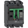 Schneider Electric ComPacT NSX100N 3-polet maksimalafbryder med grønt håndtag i OFF-position, viser MA100 magnetisk strømrelæ foran.
