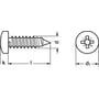 Teknisk tegning af DIN 7981C pladeskrue, viser dimensioner som panhoved (k), længde (l), gevinddiameter (d) og hoveddiameter (d1).
