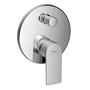 Hansgrohe Rebris E indbygningsarmatur med et greb i blank krom, med tydelige markeringer for varmt og koldt vand.