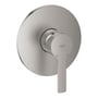 Grohe Lineare New etgrebsbatteri med børstet stålfinish og 158mm diameter på hvid baggrund.