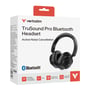 Verbatim TruSound Pro Bluetooth ANC-headset på æsken, der ses skråt forfra med siden synlig.