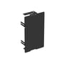 Wibe endestykke WGX-A ES 120x72 i sort RAL9017/30, vist med monteringsclips synlige på venstre side.