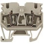 Weidmüller midtklemme mini ZDUB 2.5-2/2AN/TS15 i beige til 2,5mm² med fjedertilslutning, vist forfra.