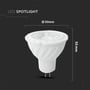 Dimensioner på V-TAC 6,5W LED spotpære: Ø50mm diameter og 55mm højde.