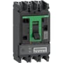 Schneider Electric ComPacT NSX400HB1 400A 3-polet maksimalafbryder med MicroLogic 6.3 E-strømrelæ og display, vist i et skråt perspektiv.