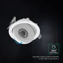V-TAC COB LED-downlight vist med pil, der markerer, at det indvendige lysfelt kan drejes 360 grader.