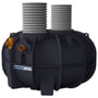 Watercare bundfældningstank til 5 PE med 2,8m3 volumen og 2,8t gravitation, fremstillet i sort PE med to opføringsrør.