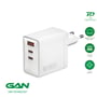Hvid 4smarts Wall Charger GaN Pocket set skråt forfra med to USB-C-porte, én USB-A-port og stikben.
