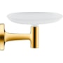 Duravit Starck T sæbeskål i poleret guld med hvid keramikskål, måler 140 x 119 x 66 mm.