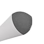 Den hvide LED-bordlampes bund ses tæt på med en sort, mønstret flade.